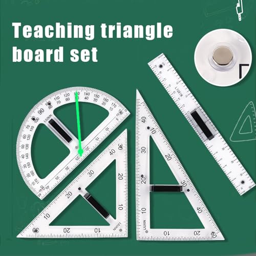 Magnetic Geometry Tool, School Supplies Protractor Compass Set, Teacher Multi Purpose Math Teaching Aids, Protractor Set, Magnetic Function May Vary with Blackboard Surface - style: Transparent-3pc