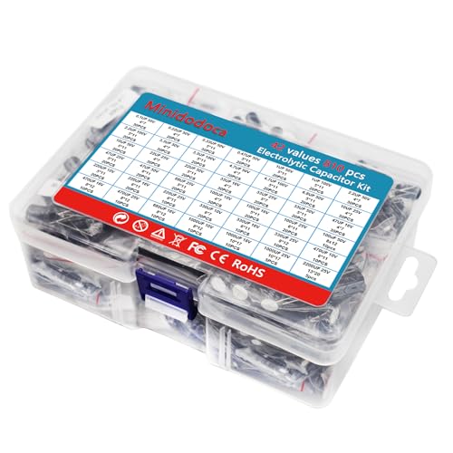 42 Values 810 Pieces, 0.1uF-2200uF, 10V 16V 25V 50V 100V, Electrolytic Capacitor Assortment Kit, DIY in-line Aluminum Capacitors Set, Direct Insertion Series