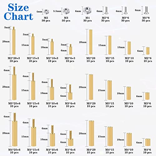420Pcs M2 M3 M4 Motherboard Standoffs&Screws&Nuts Kit, Hex Male-Female Brass Spacer Standoffs, Laptop Screws for DIY Computer Build, Electronic Projects, Raspberry Pi, Circuit Board etc. - size: M2 M3 M4