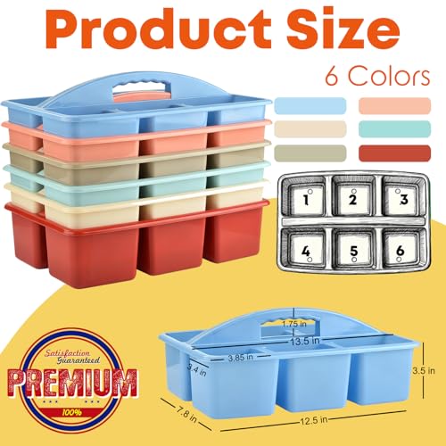ALINK Plastic Classroom Caddy with 6 Compartments, 6-Pack Teacher Supply Storage Caddy Organizer for Classroom Supply, Office, Table, Desk, Craft Art, Pencil, Crayon, Marker - Macaron - color: Macaroon