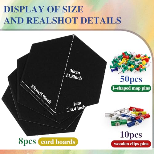 Mooliwe 8 Pcs 12 Inch Hexagon Cork Board Tiles Pins Clips, Colorful - color: Colorful