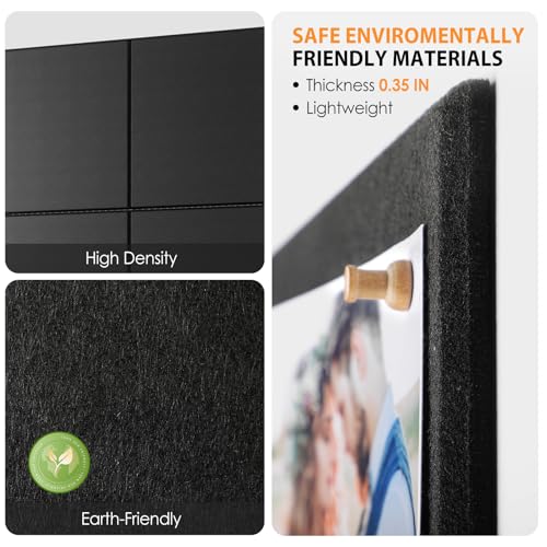 MaxGear Felt Bulletin Board 48" x 36", Black Felt Wall Tiles Wall Decor - color: Black, size: 48" x 36"