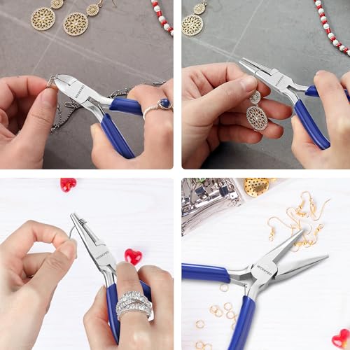 WORKPRO Jewelry Plicers Set, 7-Piece Jewelry Making Tools Kit with Needle Round Nose Plier and Bent Nose Plier Wire Cutter for Jewelry Repair, Beading, Wire Wrapping, Crafts, with Carrying Pouch - color: Blue