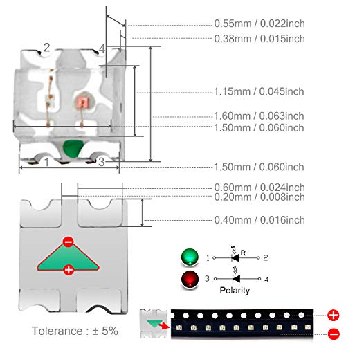 CHANZON 100 pcs SMD 0603 (1.6mm x 1.6mm) Red & Green LED Diode Lights 20mA - color: M) Red & Green (100pcs)