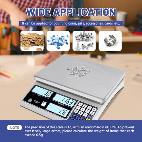 Industrial Counting Scale for Small Part (30kg, 66lb,1g), g/kg/lb,Coin Scale Built-in Battery,Digital Inventory Scale with Alarm Mode, RS-232 Interface for Printer Connectivity