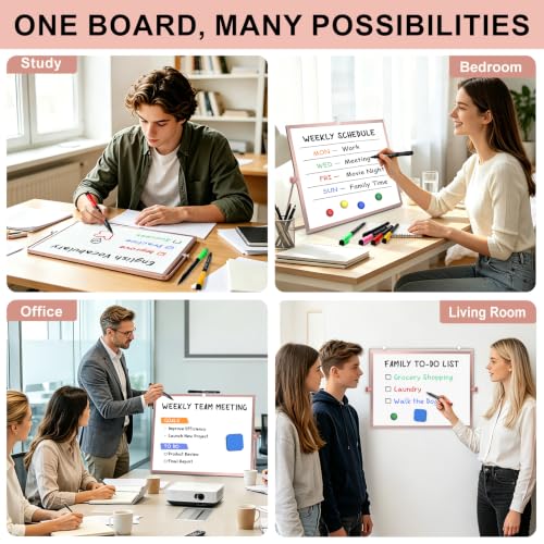 Dry Erase White Board with Stand, 16"x12" Double-Sided Magnetic Whiteboard - color: Pink