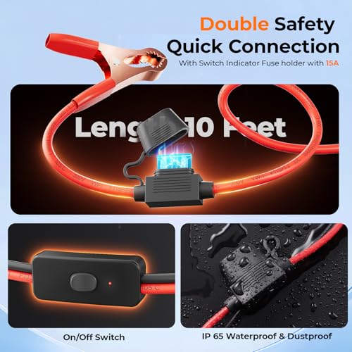 CASMAN 10FT SAE to Battery Alligator Clips Cable,12V SAE 2Pin Quick Disconnect Crocodile Cable with 15A Fuse for Solar Power, Battery, Motorcycle, Car, RV, TruckWater Resistant (14AWG 10FT) - size: 14AWG 10FT