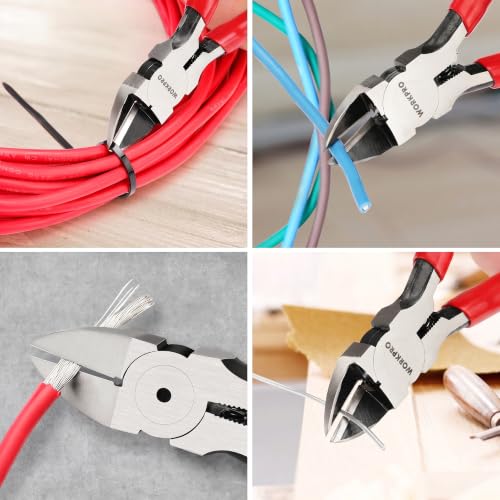 WORKPRO 2 Pack Wire Cutters, 6 Inch Precision Flush Cutters, Side Cutters - color: Red