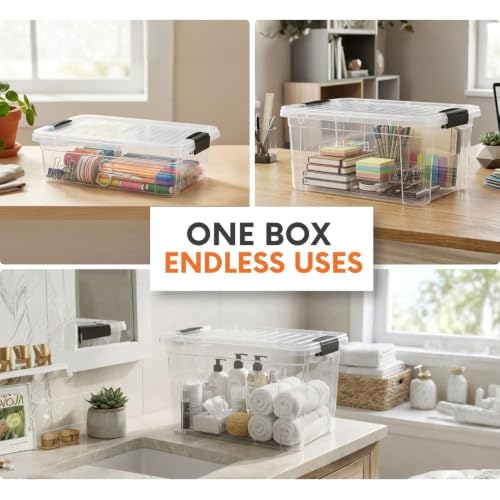 Superio 6.6 Quart Clear Plastic Storage Boxes with Lids, Stackable Organizer Containers, BPA-Free Storage Bins for Home, Office, School & Dorm, 1 Pack - size: 12" x 8.25" x 5.75"