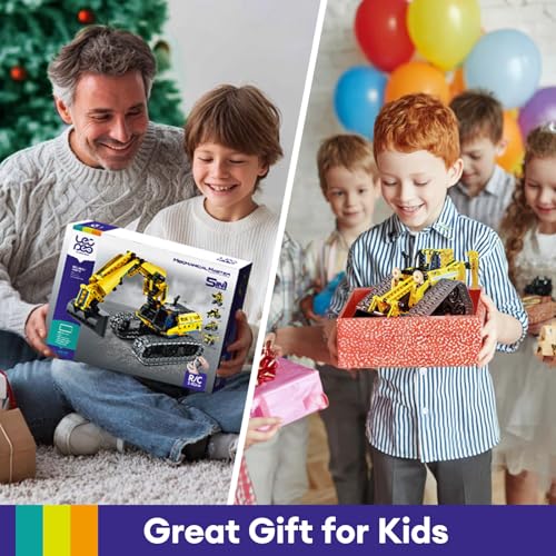 LECPOP 5-in-1 STEM Building Block Kit RC Robot Excavator Toys for Ages 8-13