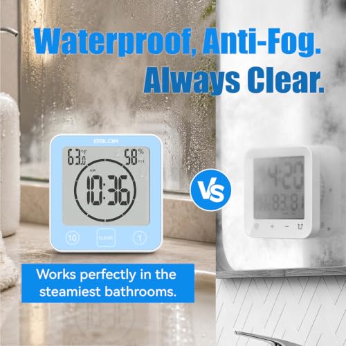 Baldr Shower Clock Waterproof Bathroom Clock with Timer/Temperature/Humidity, Digital Timers for Kids and Adults, Bath Kitchen Study, Blue - color: Blue