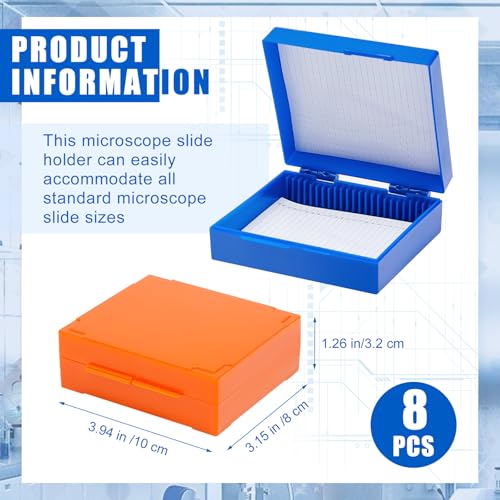 Wonderjune 8 Pcs 25place, 3.94 x 3.15 x 1.26 Inches Icroscope Slide Storage Box, Plastic Microscope Glass Slide Holder Case with Latch Lock for 25mm × 75mm Microslide (Blue, Orange, White, Green) - color: Colorful, size: 25place,4x3x1''