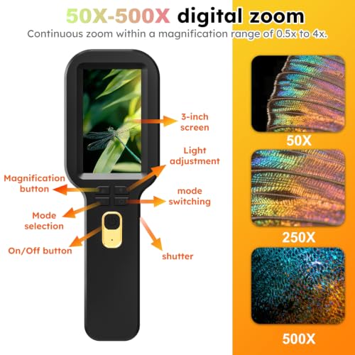 Kids Microscope Camera 500X Autofocus Magnifier STEM Gift Toy for Ages 4-12 - color: White