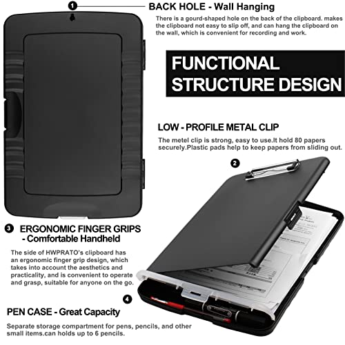 HWPRATO Clipboards Organizer Clipboard with Storage Nursing Clipboard Foldable File Folder Plastic Folio with Storage Case for Teacher,Kids,Doctor,Offices (Black) - color: Black