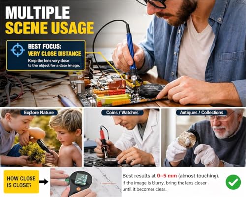 Digital Microscope 500x with 2.0" IPS Screen, Magnifying Glass, Coin Microscope, Trichome Microscope, USB Connection, Ideal for Electronics, Jewelry and Kids