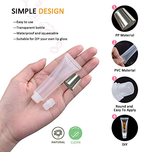 AMORIX 50PCS Empty 10ml Silver Cap Lip Gloss Tubes for Lipgloss Base - color: Silver, size: 10ml-50PCS