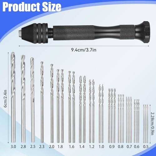 31 PCS Micro Drill Bit Set, Metric Mini Carburetor Jet Drill Bits (0.5-3mm), Pin Vise Hand Drills Manual Set Small Jeweler's Chuck Vice Twist Bits for Jewelry Making Beads DIY Craft Wood Resin