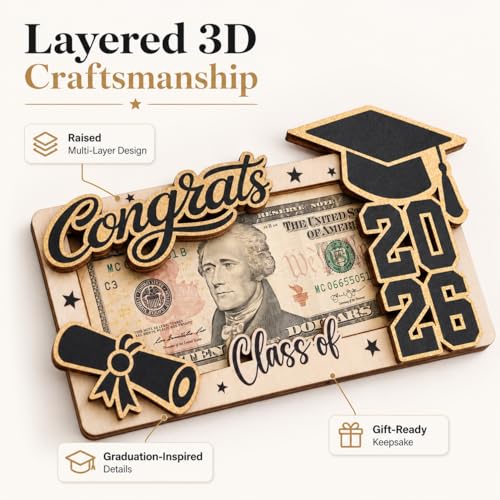 KATINAT 1pc Graduation Money Holder 2026, Congrats Class of 2026 Cash Gift Holder, Wooden Graduation Gift Card Holder for High School College Seniors, Grad Gift for Her, Him - color: Black Gold