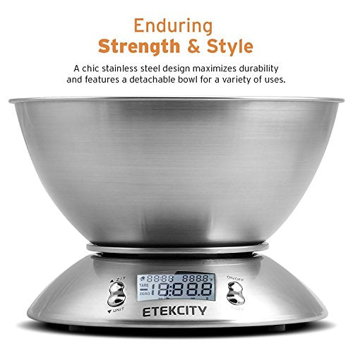 Etekcity Food Scale with Bowl, Timer and Temperature, Grams and Ounces - color: Stainless Steel-Silver, size: 11lb