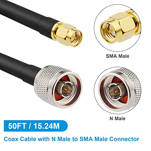 MOOKEERF 50ft KMR240 N Male to SMA Male Low Loss Type N to SMA Cable 50 Ohm - size: 50FT