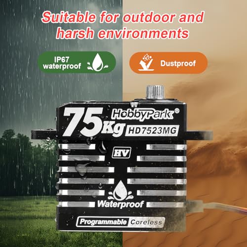 HobbyPark Waterproof 75kg High Torque RC Steering Servos Coreless Motor Digital Servo Standard Size HV Metal Gears for 1/8 1/10 RC Crawler Car Truck Buggy Basher Bashing 180° Aluminum Case