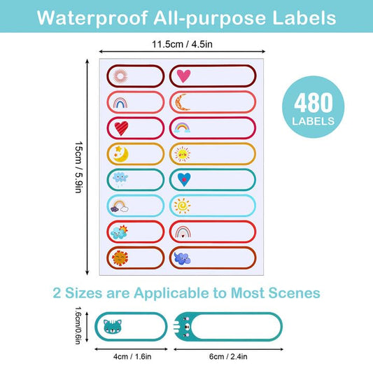 480 Baby Bottle Labels, Waterproof Self-Laminating Name Labels - style: Animal&Weather Style