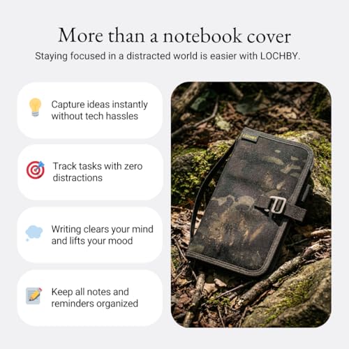 LOCHBY® Voyager Journal | Water Resistant Waxed Canvas | Pen Loop | Included Tomoe River Notebook | Perfect for Travel, Art, Bullet Journal - color: Black Multicam, size: Traveler's Notebook Hook