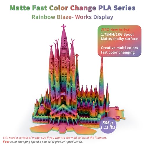 ZIRO 3D Printer Filament PLA, Fast Color Change Matte, 1KG Rainbow Blaze - color: Rainbow Blaze(matte)