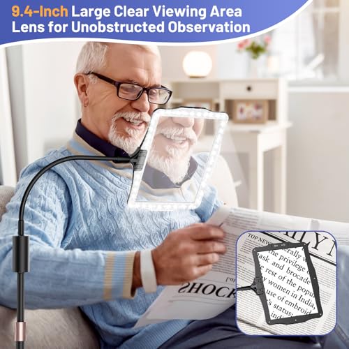 Hands Free Floor Magnifying Glass, with Light and Stand, 48-LEDs Rechargeable Floor Magnifying, Suitable for Reading, Sewing, Crafts, DIY, Embroidery, Close Work. Magnifiers for Seniors