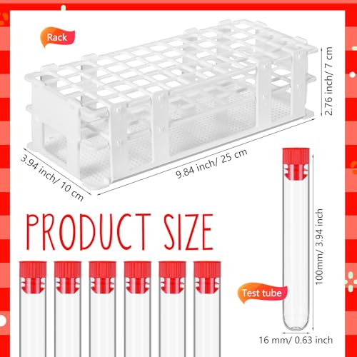 Threehoney 120 Pcs Plastic Test Tubes with Rack Set,Red - color: Red