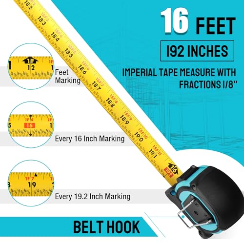 DURATECH 16FT Magnetic Double-Sided Tape Measure, Easy Read Measuring Tape - size: 16 FT, style: 1 Pack