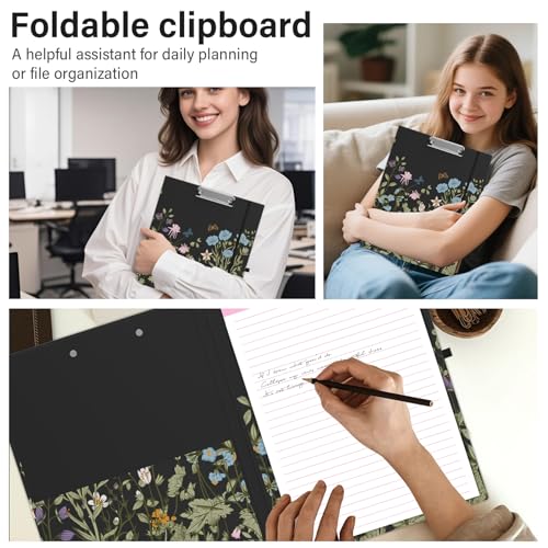 A4 Cute Clipboard Folio with Notepad Clipfolio and Interior Storage, Foldable Nursing Legal Size Clipboards for Work/Kids/Teachers - Butterfly Flowers - color: Butterfly Flowers