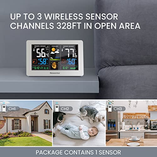 Newentor Weather Station Wireless Indoor Outdoor Thermometer, White,1Sensor - color: White, size: with 1 sensor