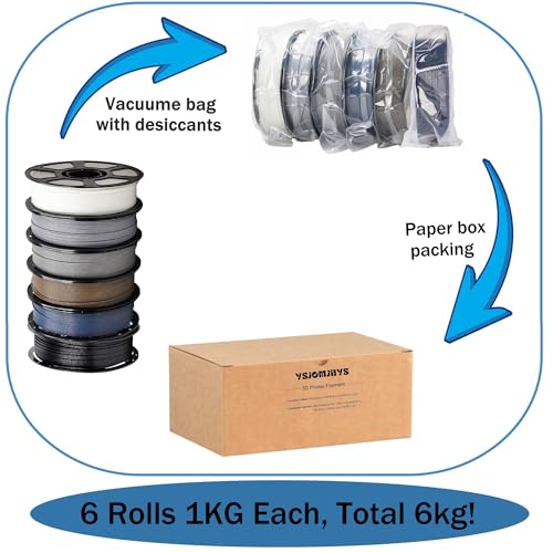 PLA Pro Filament Bundle 6KG, PLA+ 3D Printer Filament 1.75mm Kit - color: Plus Black+cement Grey+chocolate Brown+silvery Gray+light Grey+lvory White