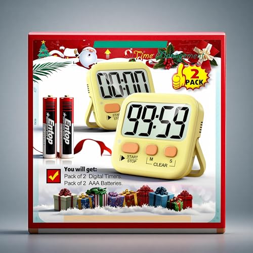 Antonki 2 Pack Digital Timer for Kids Classroom Kitchen Timers for Cooking - color: Yellow