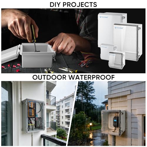 TICONN Outdoor Electrical Box Waterproof, ABS IP67 Junction Box Enclosure - color: Transparent Cover, size: 8.7"x6.7"x4.3"