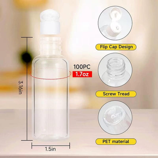 100 Pack 1.7oz/50ml Travel Plastic Empty Bottles Mini Hand Sanitizer Bulk Travel Size with Flip Cap, Squeezable Refillable Container for Cosmetic Baby Shower Birthday Wedding Party (200PC- CLEAR) - color: 200PC- CLEAR