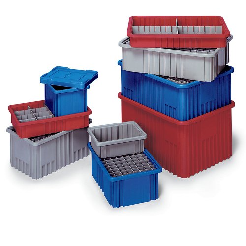 QUANTUM STORAGE SYSTEMS DG91050BL Dividable Grid Storage Container, Heavy-Duty Stackable Plastic Parts Bin for Warehouse, Assembly & Industrial Organization, 10-7/8" x 8-1/4" x 5", Blue, 20-Pack