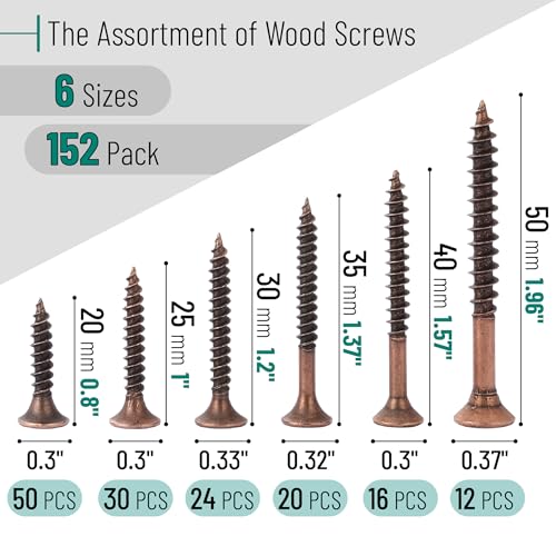 Mr. Pen- Wood Screws Assortment Kit, 152 pcs, Bronze, Phillips Flat Head - color: Bronze, size: 152 pcs