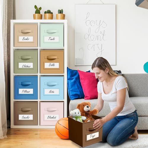 10 Pack Fabric Storage Cubes with Label 11" Collapsible Cube Bins, Boho - color: Boho, size: 11 Inch