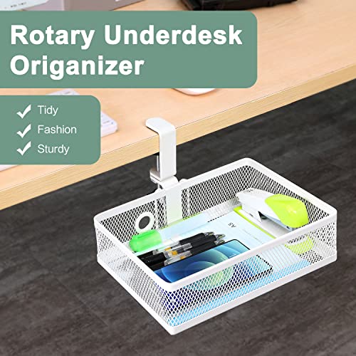 ROSYLINE Under Desk Storage Basket Hanging Drawer Tray, Clamp On Organizer - color: White-Clamp-On