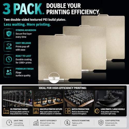 3-Pack PEI Build Plate 257×257mm for Bambu Lab P2S/P1S/P1P/X1C/X1/X1E/A1/X2D, Double Sided Textured PEI Sheet Premium Print Bed Compatible with Bambu Lab Series 3D Printers - size: 257x257mm, style: 3