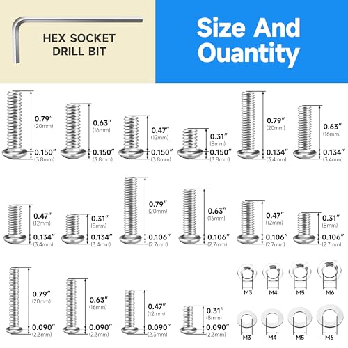 900Pcs M3 M4 M5 M6 Machine Screw Assortment Kit, 304 Stainless Steel Screws, Button Head Socket Cap Metric Bolt Assortment with Washers and Nuts, Assorted Nuts and Bolts for 3D Printer - size: 900Pcs M3 M4 M5 M6