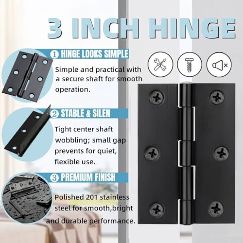 12 PCS 3 inches High-end Stainless Steel Mini Small Hinges with 72 Screws, Black - color: Black, size: 3IN-12PCS