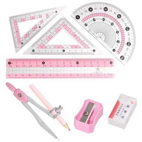 Compass Geometry Tool Protractor and Compass Set with Metal Box Drawing Compass with Rulers Math Compass Kit for Class Supplies and School 8 Piece