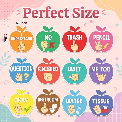 12 Pcs Apple Classroom Hand Signal Posters, Seat Signal Poster Sign - color: Apple