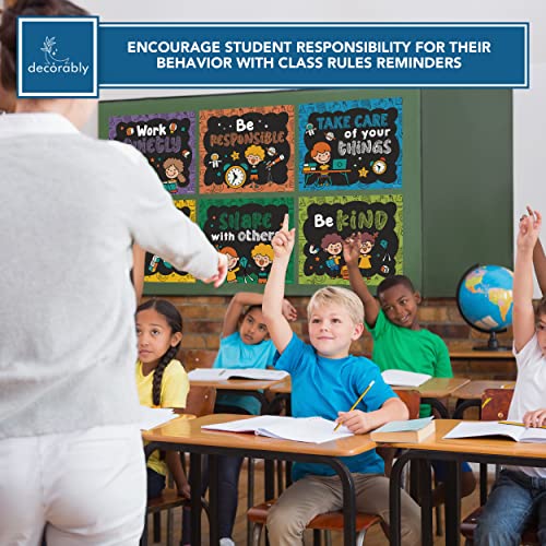 Decorably 12 Hanging Chalkboard Classroom Rules Elementary Poster Set - color: Chalkboard