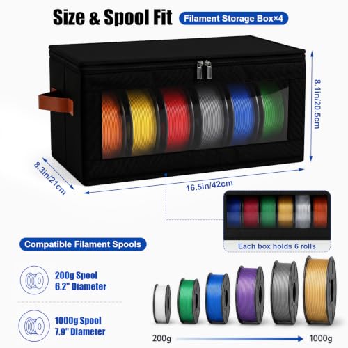 4 Packs 3D Printer Filament Storage Box Hold 24 x 1kg Spools