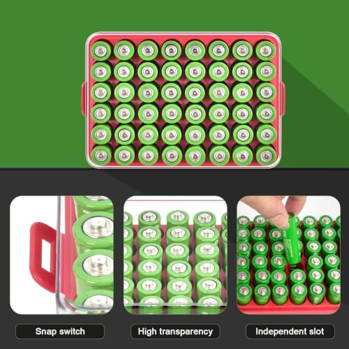 ALCYON Plastic Battery Storage Organizer for 48 AA Batteries - color: Red, size: Large 48+AA Batteries
