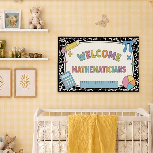 Math Classroom Decor Canvas Wall Hanging Banner - color: 04-Welcome Mathematicians - Math Icons